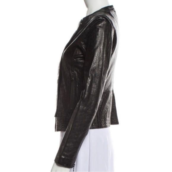 J Brand Croc Embossed Lamb Leather Moto Jacket Black Small - Picture 2 of 13